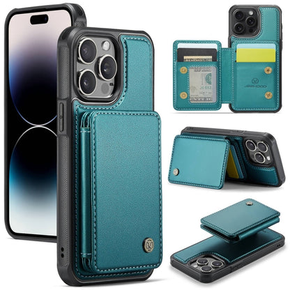 For iPhone 14 Pro Max JEEHOOD J05 Business Magnetic Style RFID Leather Phone Case(Blue Green) by JEEHOOD
