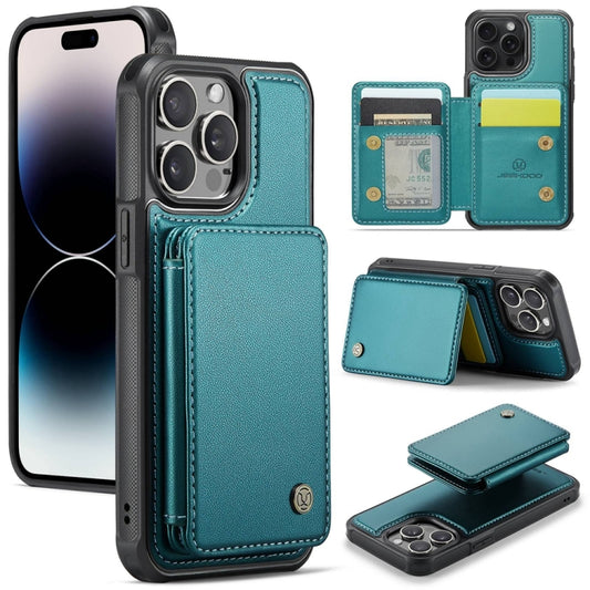 For iPhone 14 Pro Max JEEHOOD J05 Business Magnetic Style RFID Leather Phone Case(Blue Green) by JEEHOOD