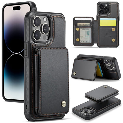 For iPhone 14 Pro JEEHOOD J05 Business Magnetic Style RFID Leather Phone Case(Black) by JEEHOOD