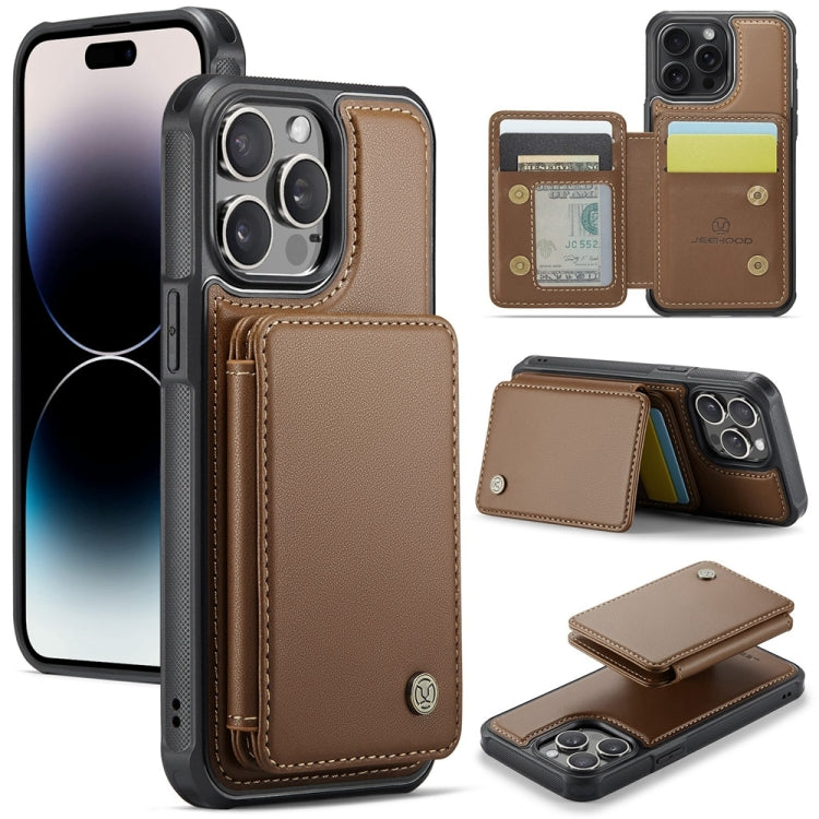 For iPhone 14 Pro JEEHOOD J05 Business Magnetic Style RFID Leather Phone Case(Brown) by JEEHOOD