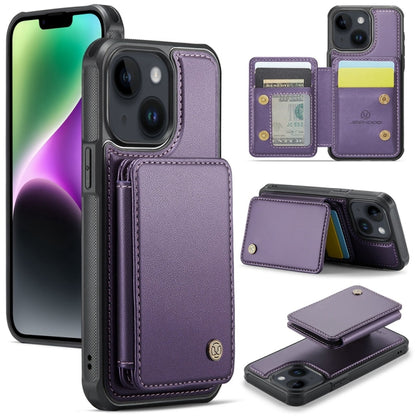 For iPhone 14 Plus JEEHOOD J05 Business Magnetic Style RFID Leather Phone Case(Purple) by JEEHOOD
