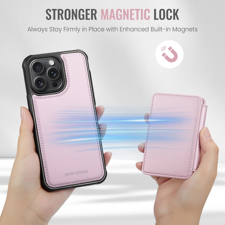 For iPhone 14 JEEHOOD J05 Business Magnetic Style RFID Leather Phone Case(Pink) by JEEHOOD