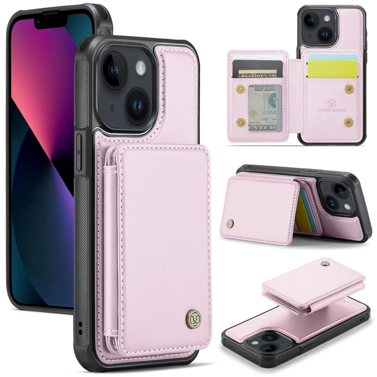 For iPhone 13 JEEHOOD J05 Business Magnetic Style RFID Leather Phone Case(Pink) by JEEHOOD