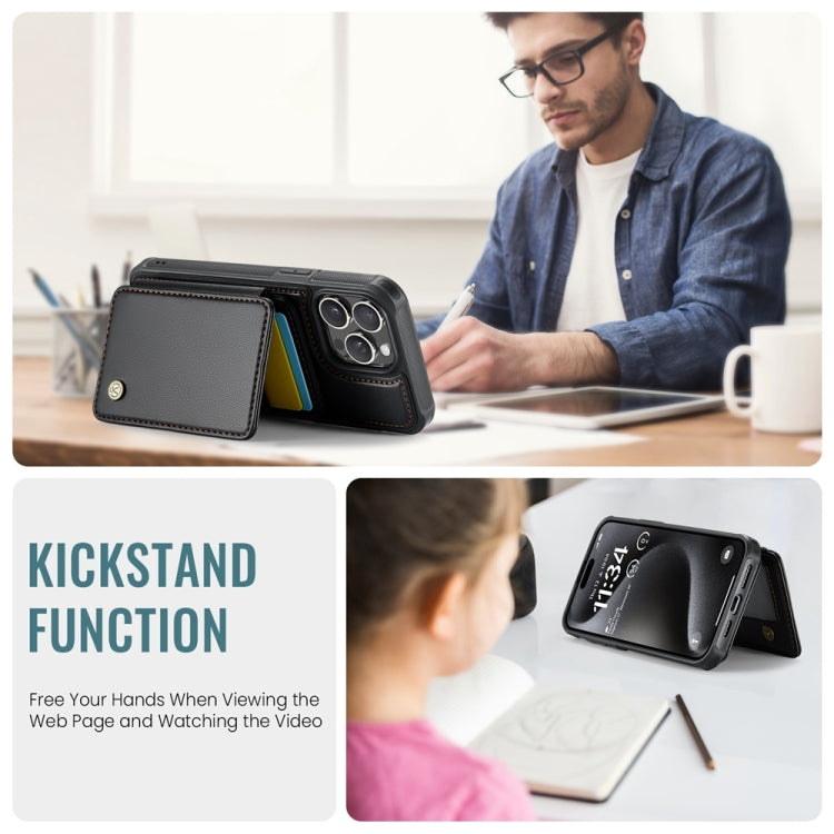 For iPhone 12 Pro Max JEEHOOD J05 Business Magnetic Style RFID Leather Phone Case(Black) by JEEHOOD