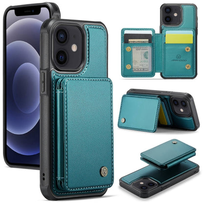 For iPhone 12 / 12 Pro JEEHOOD J05 Business Magnetic Style RFID Leather Phone Case(Blue Green) by JEEHOOD