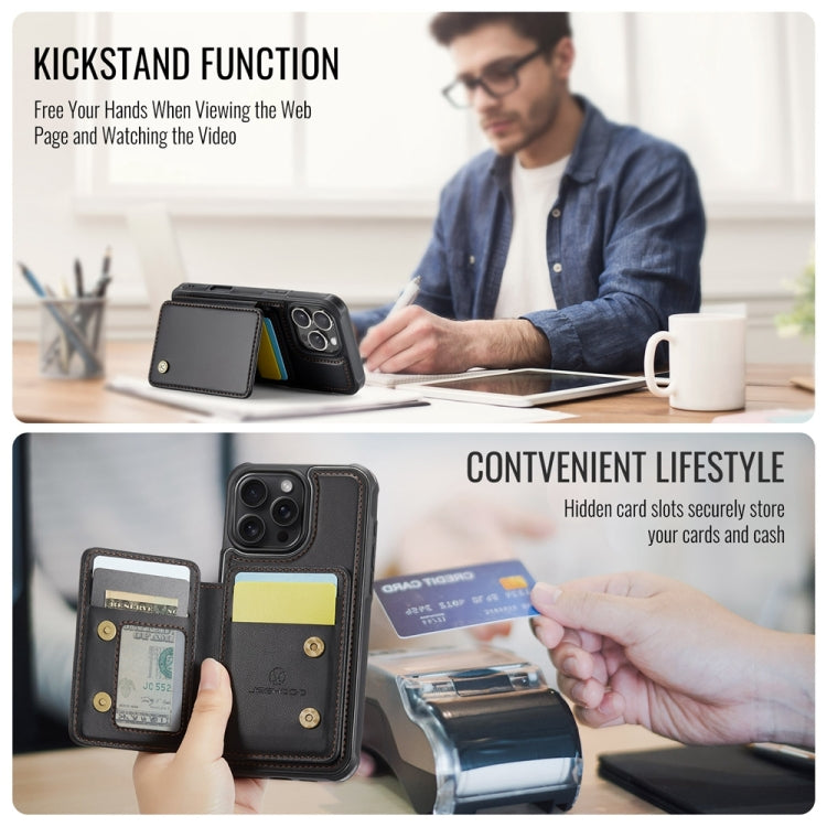 For iPhone 16 Pro Max JEEHOOD J05 Business Magnetic Style RFID Leather Phone Case(Black) by JEEHOOD