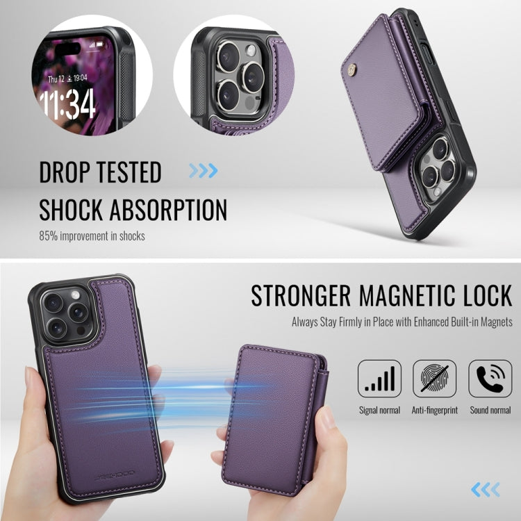 For iPhone 16 Pro Max JEEHOOD J05 Business Magnetic Style RFID Leather Phone Case(Purple) by JEEHOOD