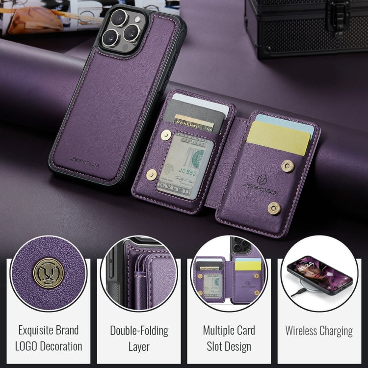 For iPhone 16 Pro Max JEEHOOD J05 Business Magnetic Style RFID Leather Phone Case(Purple) by JEEHOOD