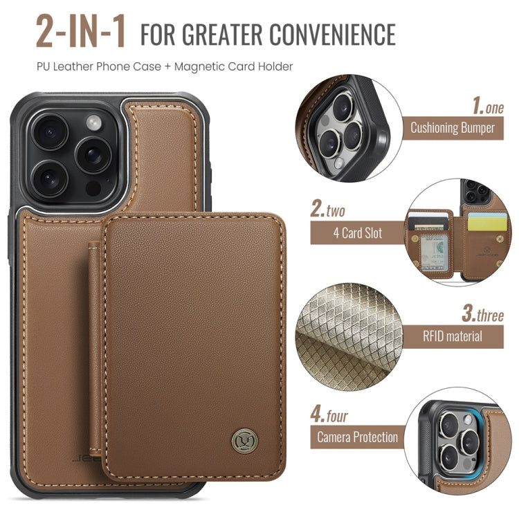 For iPhone 16 Pro Max JEEHOOD J05 Business Magnetic Style RFID Leather Phone Case(Brown) by JEEHOOD