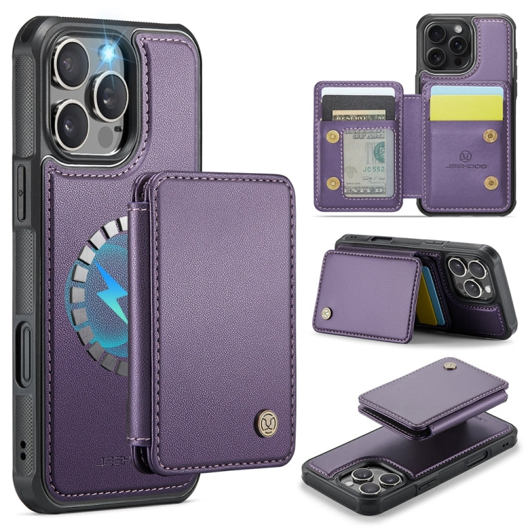 For iPhone 16 Pro JEEHOOD J05 Business Magnetic Style RFID Leather Phone Case(Purple) by JEEHOOD
