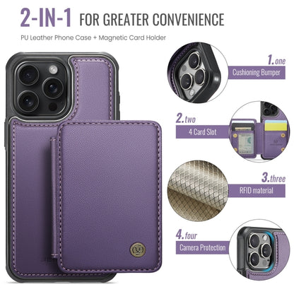For iPhone 16 Pro JEEHOOD J05 Business Magnetic Style RFID Leather Phone Case(Purple) by JEEHOOD