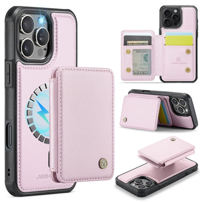For iPhone 16 Pro JEEHOOD J05 Business Magnetic Style RFID Leather Phone Case(Pink) by JEEHOOD