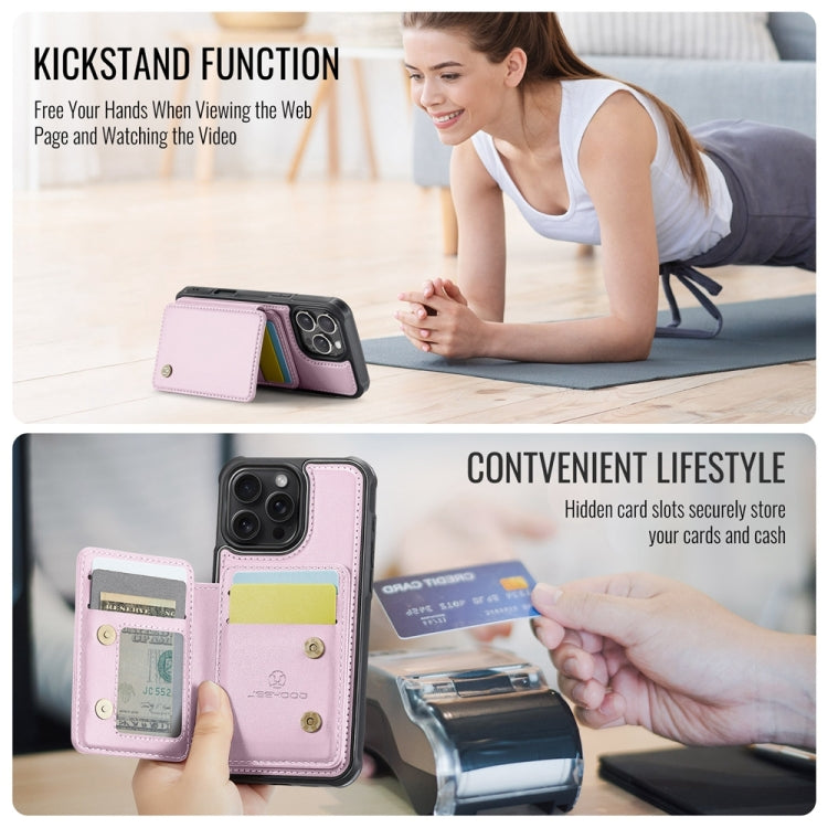 For iPhone 16 Pro JEEHOOD J05 Business Magnetic Style RFID Leather Phone Case(Pink) by JEEHOOD