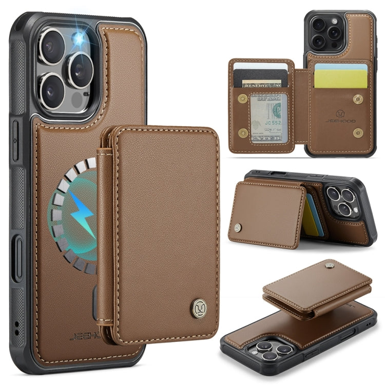 For iPhone 16 Pro JEEHOOD J05 Business Magnetic Style RFID Leather Phone Case(Brown) by JEEHOOD