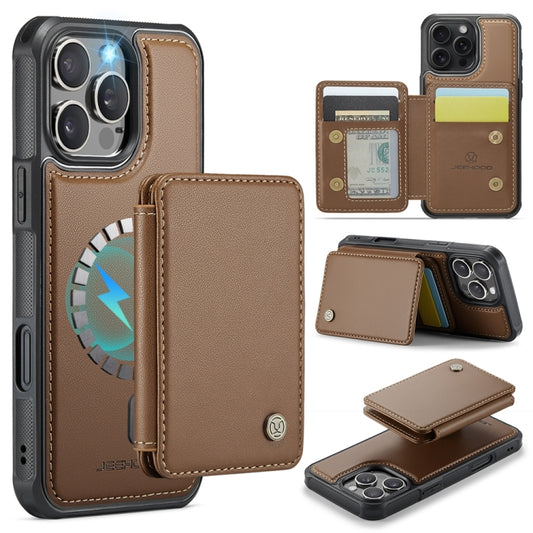 For iPhone 16 Pro JEEHOOD J05 Business Magnetic Style RFID Leather Phone Case(Brown) by JEEHOOD