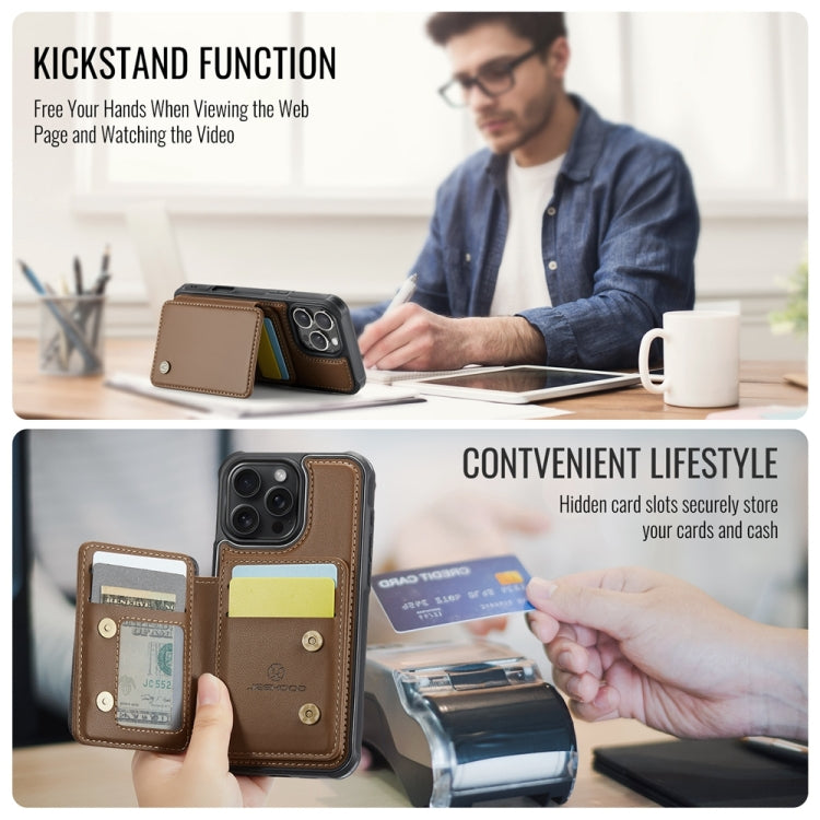 For iPhone 16 Pro JEEHOOD J05 Business Magnetic Style RFID Leather Phone Case(Brown) by JEEHOOD