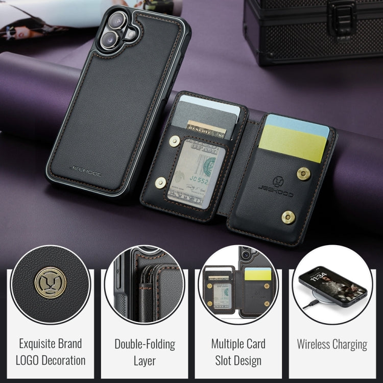For iPhone 16 Plus JEEHOOD J05 Business Magnetic Style RFID Leather Phone Case(Black) by JEEHOOD