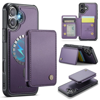 For iPhone 16 Plus JEEHOOD J05 Business Magnetic Style RFID Leather Phone Case(Purple) by JEEHOOD