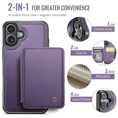 For iPhone 16 Plus JEEHOOD J05 Business Magnetic Style RFID Leather Phone Case(Purple) by JEEHOOD