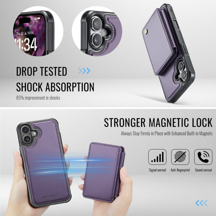 For iPhone 16 Plus JEEHOOD J05 Business Magnetic Style RFID Leather Phone Case(Purple) by JEEHOOD