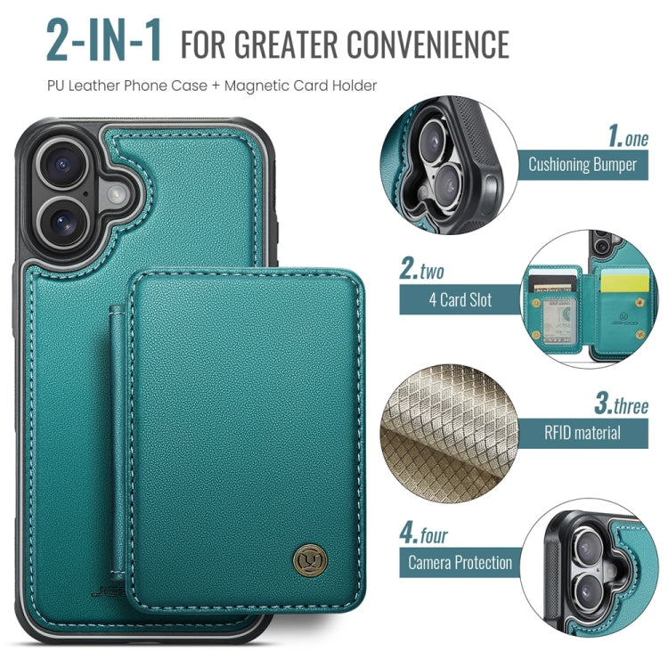 For iPhone 16 Plus JEEHOOD J05 Business Magnetic Style RFID Leather Phone Case(Blue Green) by JEEHOOD