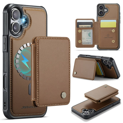 For iPhone 16 Plus JEEHOOD J05 Business Magnetic Style RFID Leather Phone Case(Brown) by JEEHOOD