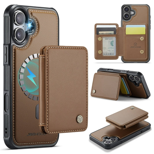 For iPhone 16 Plus JEEHOOD J05 Business Magnetic Style RFID Leather Phone Case(Brown) by JEEHOOD