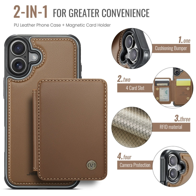 For iPhone 16 Plus JEEHOOD J05 Business Magnetic Style RFID Leather Phone Case(Brown) by JEEHOOD