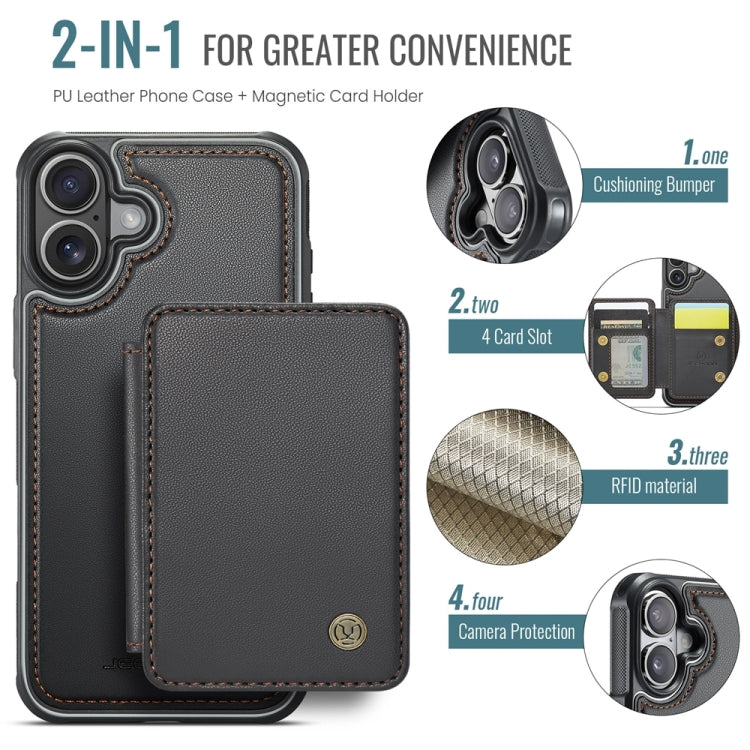 For iPhone 16 JEEHOOD J05 Business Magnetic Style RFID Leather Phone Case(Black) by JEEHOOD