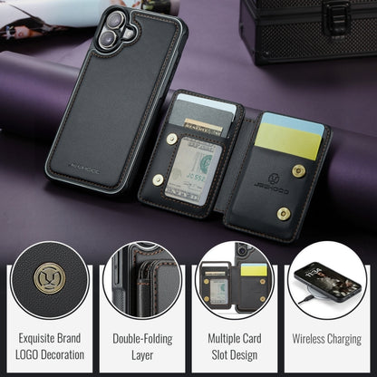 For iPhone 16 JEEHOOD J05 Business Magnetic Style RFID Leather Phone Case(Black) by JEEHOOD