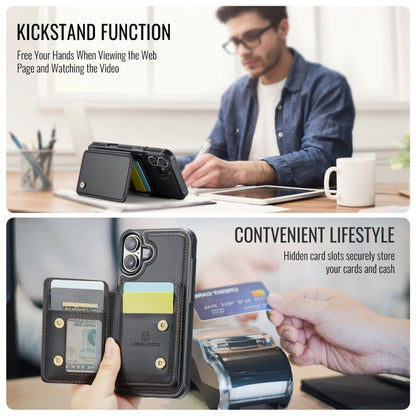 For iPhone 16 JEEHOOD J05 Business Magnetic Style RFID Leather Phone Case(Black) by JEEHOOD