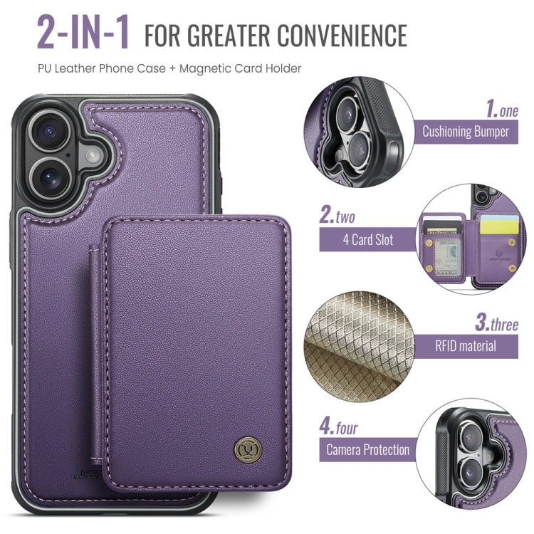 For iPhone 16 JEEHOOD J05 Business Magnetic Style RFID Leather Phone Case(Purple) by JEEHOOD