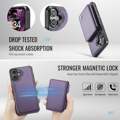 For iPhone 16 JEEHOOD J05 Business Magnetic Style RFID Leather Phone Case(Purple) by JEEHOOD