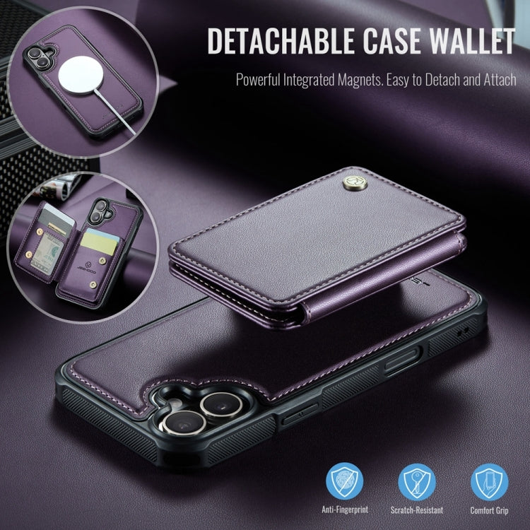 For iPhone 16 JEEHOOD J05 Business Magnetic Style RFID Leather Phone Case(Purple) by JEEHOOD