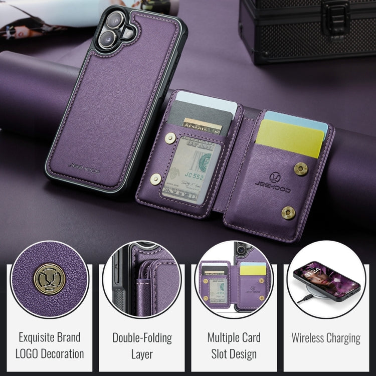 For iPhone 16 JEEHOOD J05 Business Magnetic Style RFID Leather Phone Case(Purple) by JEEHOOD