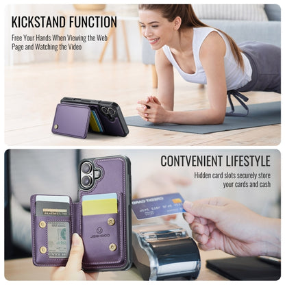 For iPhone 16 JEEHOOD J05 Business Magnetic Style RFID Leather Phone Case(Purple) by JEEHOOD