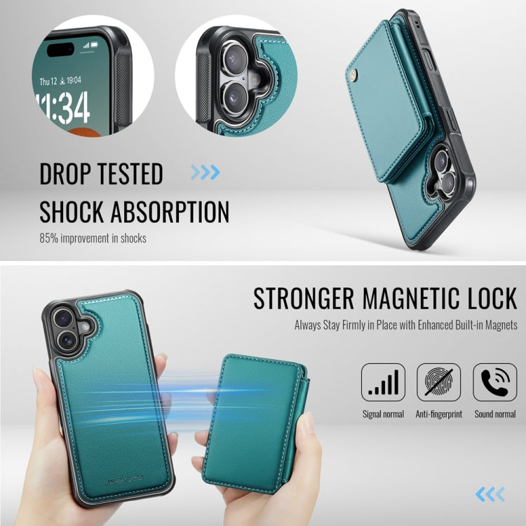 For iPhone 16 JEEHOOD J05 Business Magnetic Style RFID Leather Phone Case(Blue Green) by JEEHOOD
