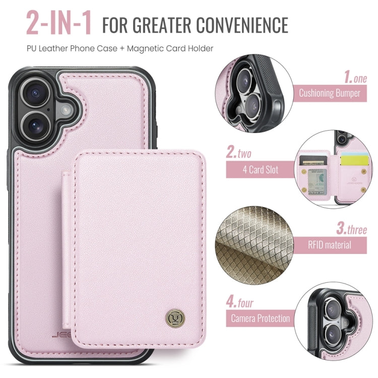 For iPhone 16 JEEHOOD J05 Business Magnetic Style RFID Leather Phone Case(Pink) by JEEHOOD