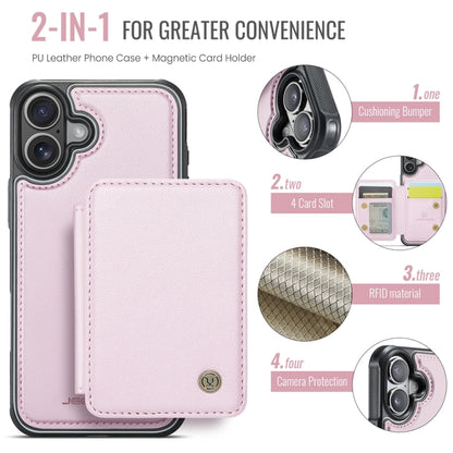 For iPhone 16 JEEHOOD J05 Business Magnetic Style RFID Leather Phone Case(Pink) by JEEHOOD