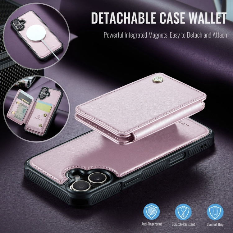 For iPhone 16 JEEHOOD J05 Business Magnetic Style RFID Leather Phone Case(Pink) by JEEHOOD