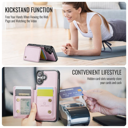 For iPhone 16 JEEHOOD J05 Business Magnetic Style RFID Leather Phone Case(Pink) by JEEHOOD