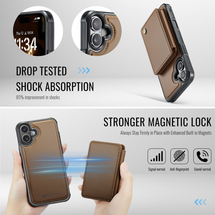 For iPhone 16 JEEHOOD J05 Business Magnetic Style RFID Leather Phone Case(Brown) by JEEHOOD