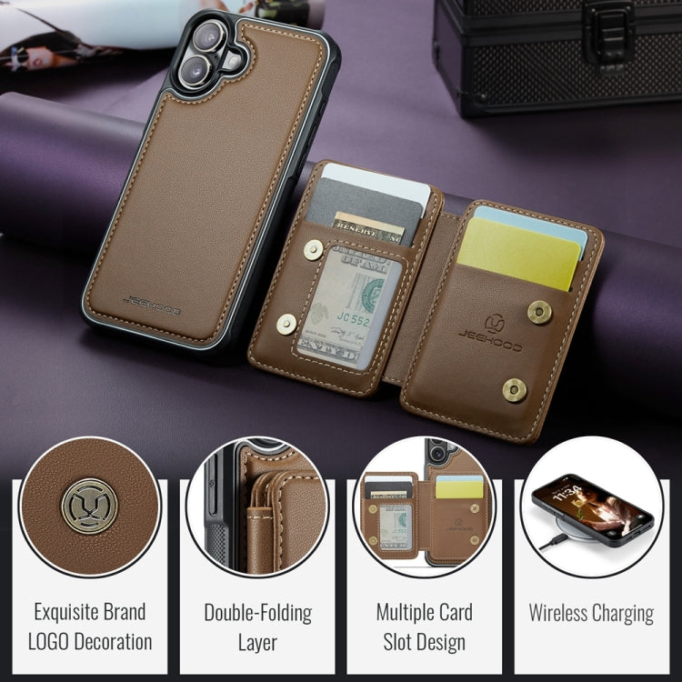 For iPhone 16 JEEHOOD J05 Business Magnetic Style RFID Leather Phone Case(Brown) by JEEHOOD