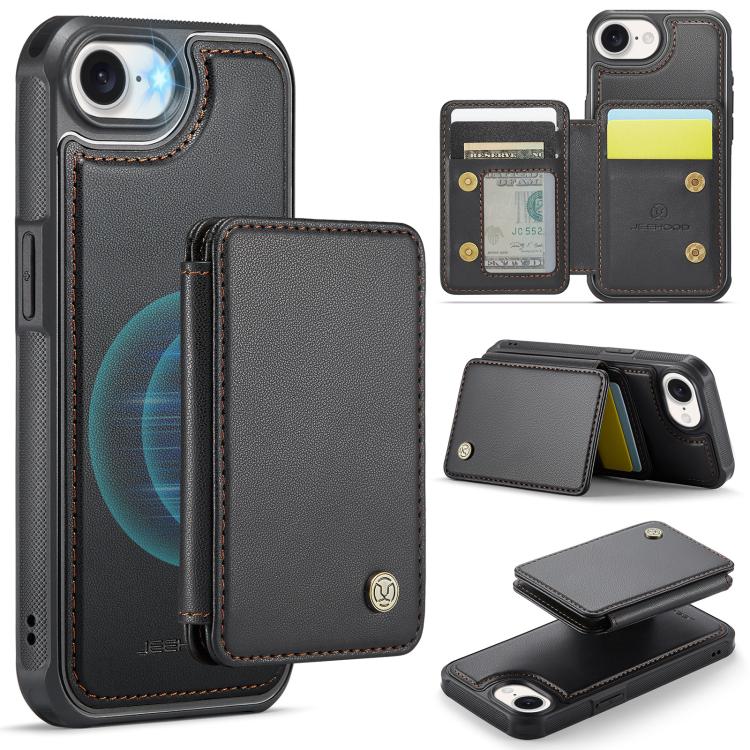 For iPhone 16e JEEHOOD J05 Business Magnetic Style RFID Leather Phone Case(Black) by JEEHOOD