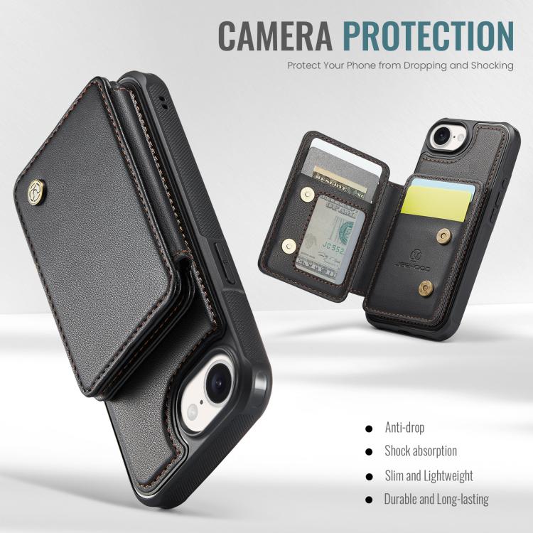 For iPhone 16e JEEHOOD J05 Business Magnetic Style RFID Leather Phone Case(Black) by JEEHOOD