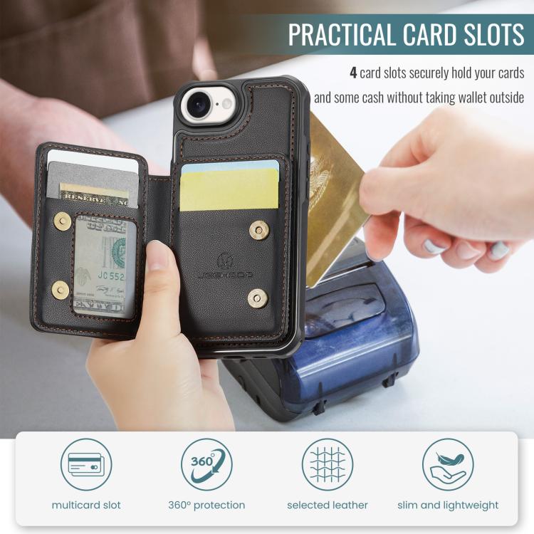 For iPhone 16e JEEHOOD J05 Business Magnetic Style RFID Leather Phone Case(Black) by JEEHOOD