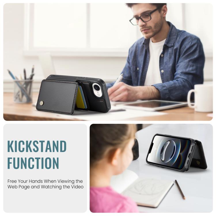 For iPhone 16e JEEHOOD J05 Business Magnetic Style RFID Leather Phone Case(Black) by JEEHOOD