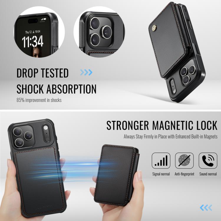For iPhone 17 Pro Max JEEHOOD J05 Business Magnetic Style RFID Leather Phone Case(Black) by JEEHOOD