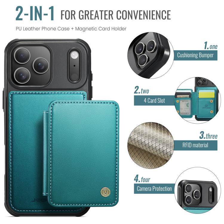 For iPhone 17 Pro Max JEEHOOD J05 Business Magnetic Style RFID Leather Phone Case(Blue Green) by JEEHOOD