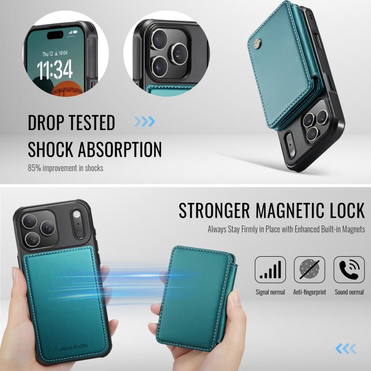 For iPhone 17 Pro Max JEEHOOD J05 Business Magnetic Style RFID Leather Phone Case(Blue Green) by JEEHOOD